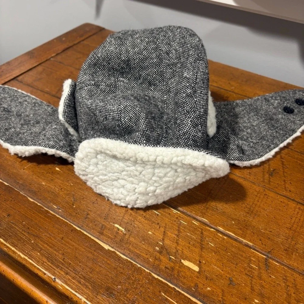 French Connection Wool Trapper Hat with Ear Flaps 0/S Black Teddy Sherpa Outdoor